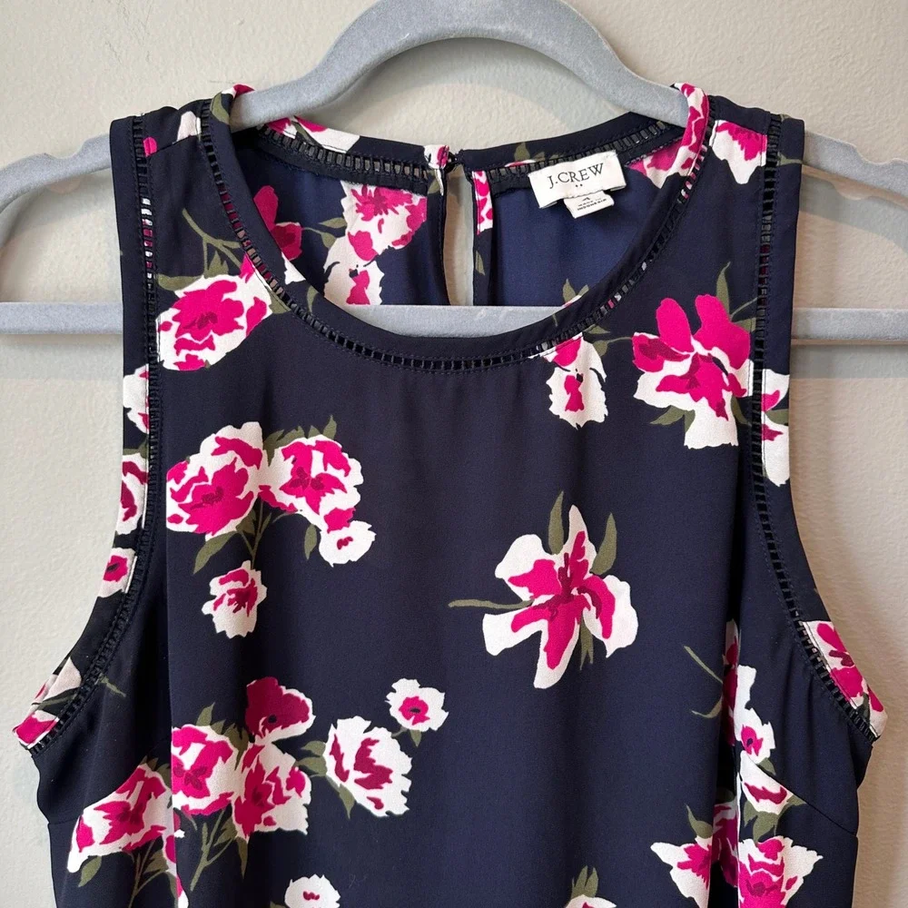 J. Crew Factory‎ Tank Top Women Size 4 Floral  Navy Pink Sleeveless Career